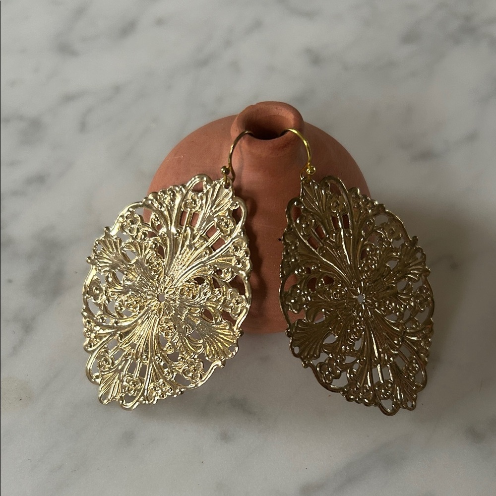 Brass stamp door knocker statement earrings